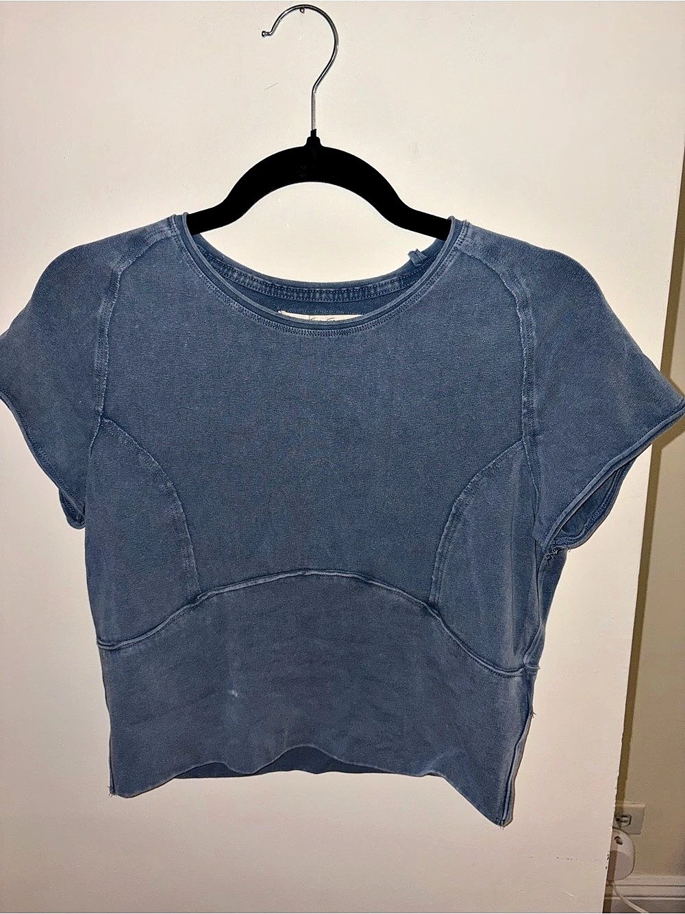 We The Free Blue Raw Hem Short Sleeve Top Size Large